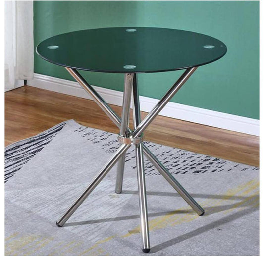 Round Glass Dining Table with Chrome Metal Legs