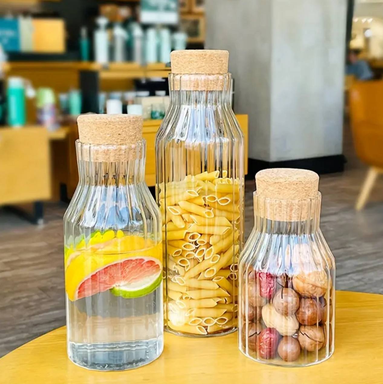 Modern Household Borosilicate Glass Storage Jar with Acacia wooden cork Lid