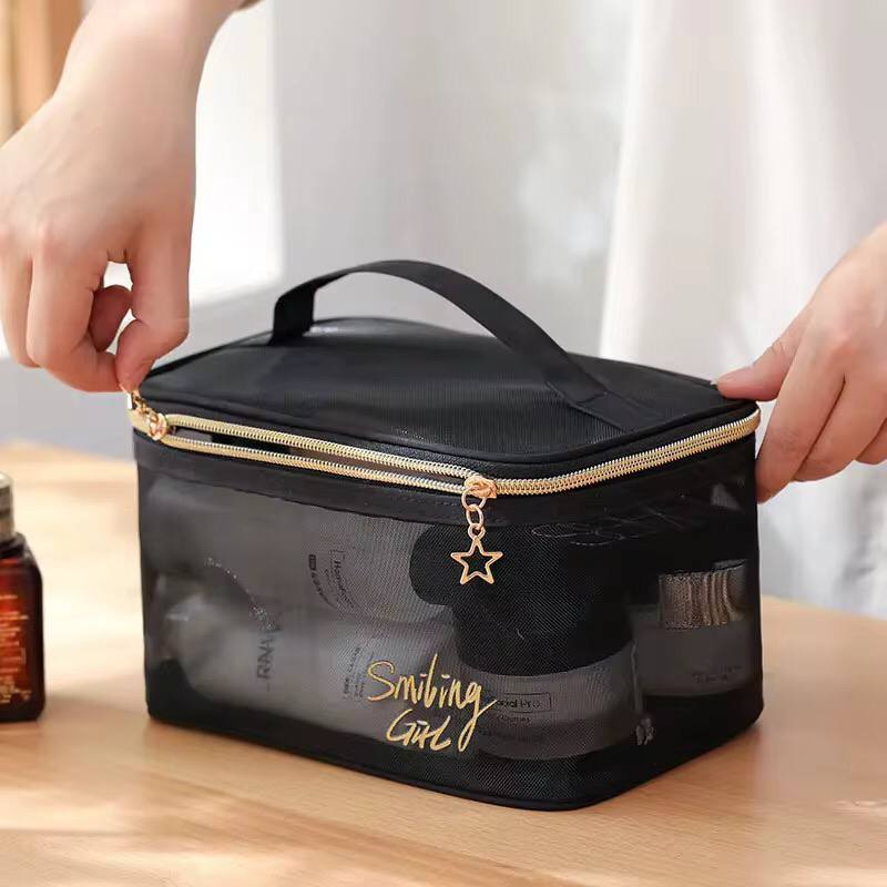 Pretty transparent toiletry bag double zippers, multifunction cosmetic storage bag