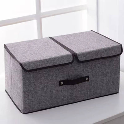 Foldable cotton linen closet storage box with double cover organizer