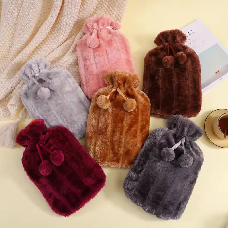 Hot water bottles with faux fleece cover