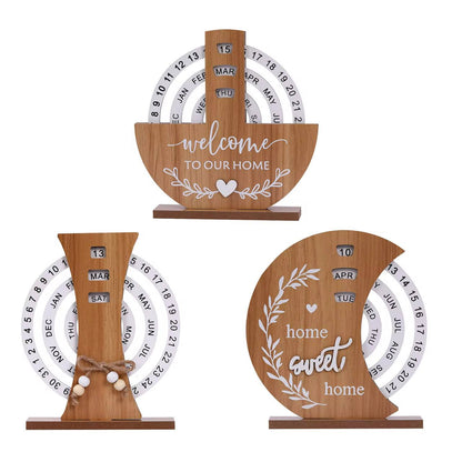 Wooden Creative Perpetual Calendar Home Decoration Office Desk Ornaments Manual Rotating Turpentine
