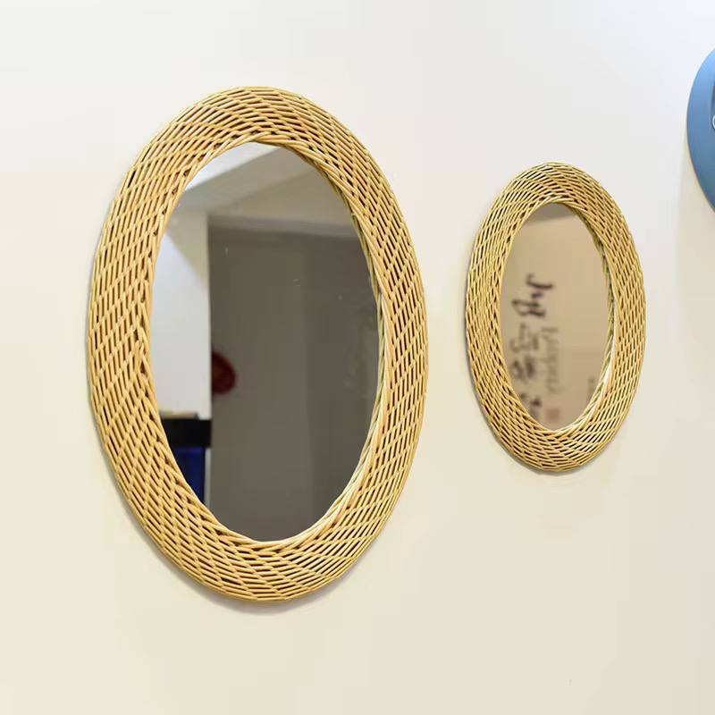 Modern Oval Rattan  Bamboo Decorative Mirror
