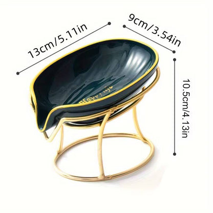 Happy life 45 degree slanted self draining soap dish with a golden stand