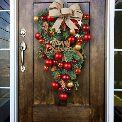 Christmas Red wreath front door hangingTriangle hanging artificial pine needle snow garlands window