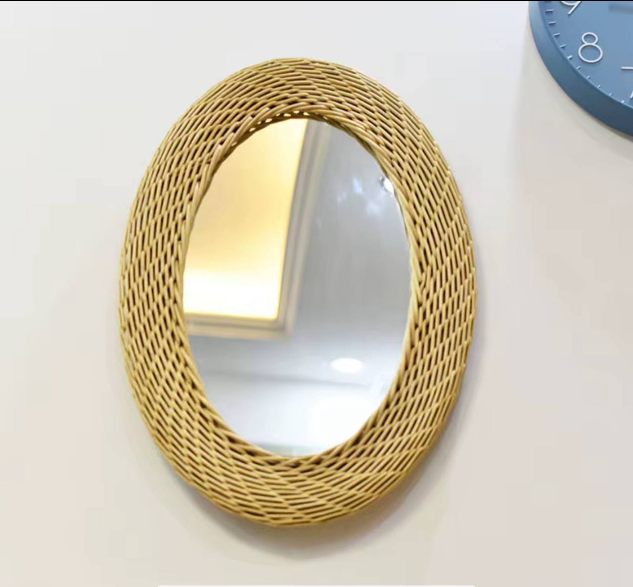 Modern Oval Rattan  Bamboo Decorative Mirror