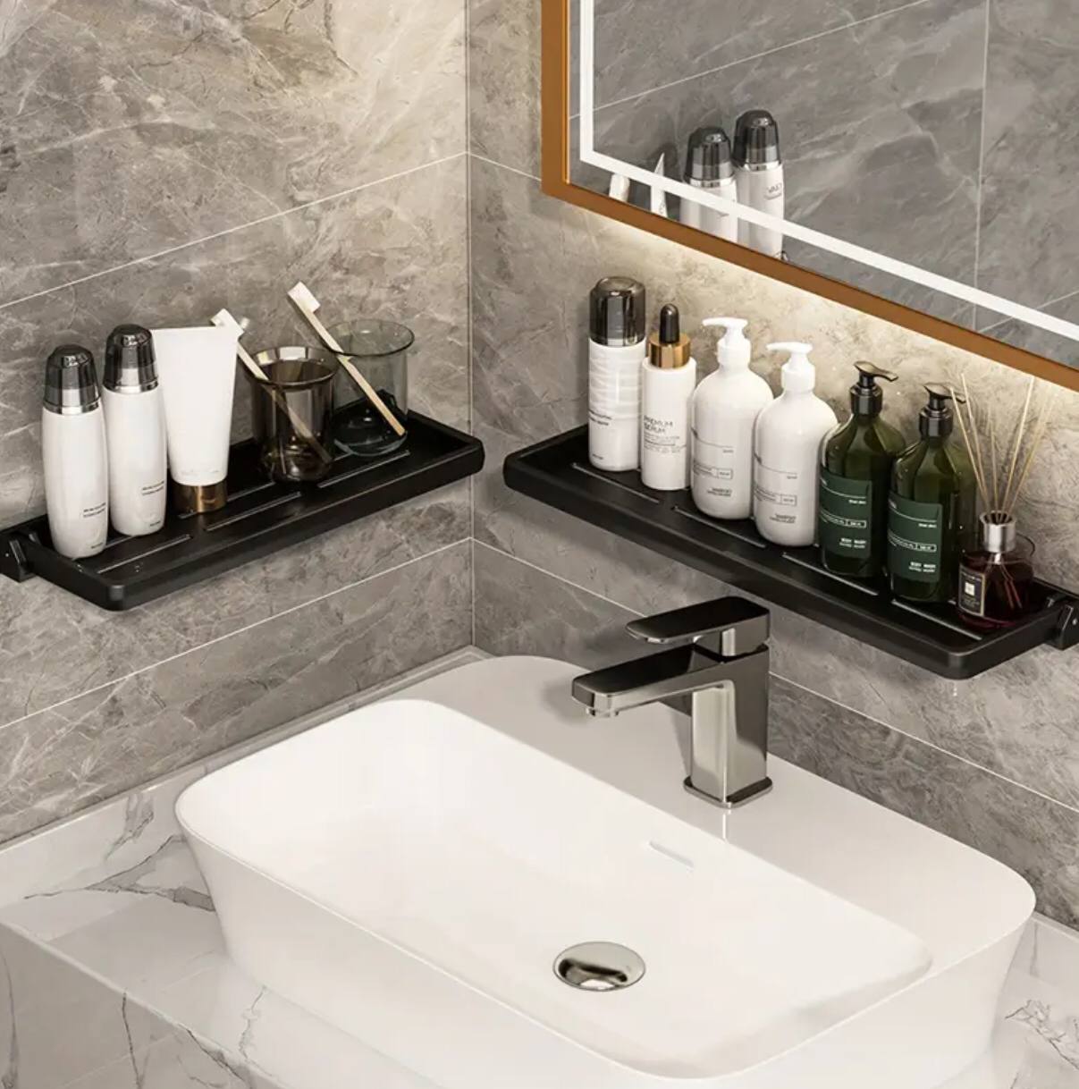 Foldable Shelf Space Saving Shower Rack Organizer