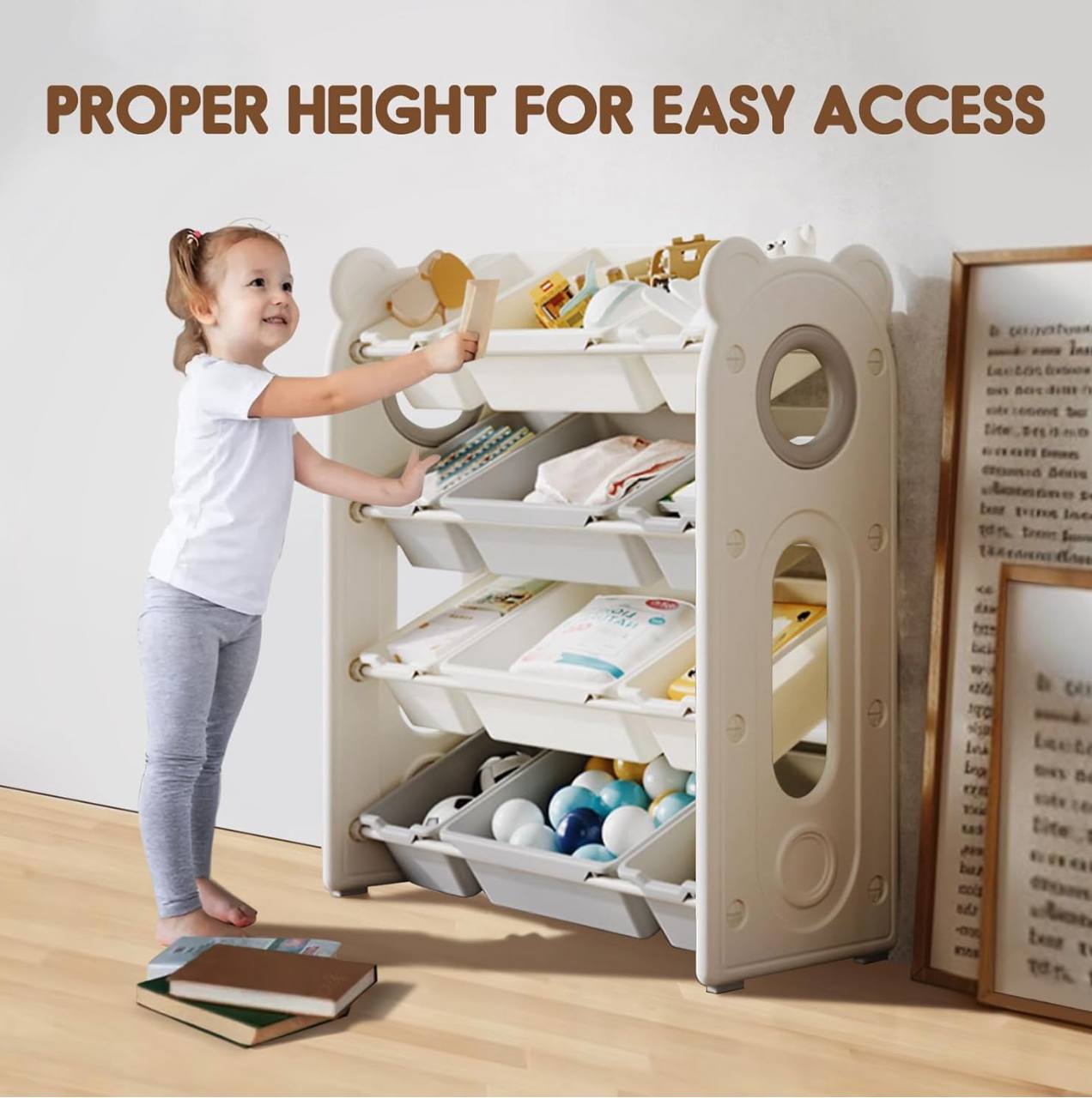 Kids Space Toy Storage Organizer with  Removable Plastic Bins