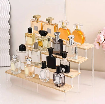 4-Tier Wooden & Acrylic Perfume Display Stand