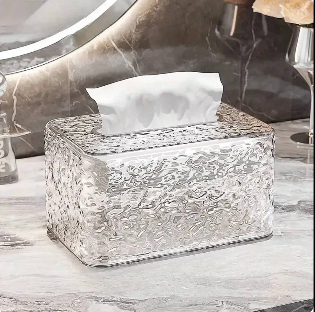 Water Ripple Tissue Box Living Room Desktop Transparent Glacier Pattern Home Coffee Table Napkin Plastic Storage Box