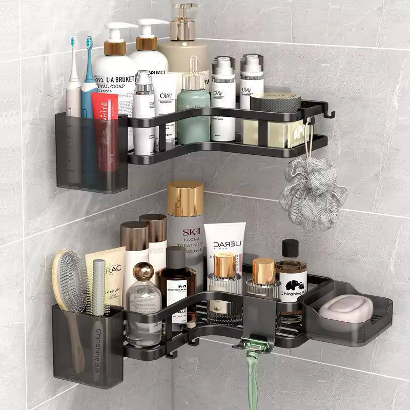 2 pc corner carbon steel  shower caddy with soap holder and toothbrush holder