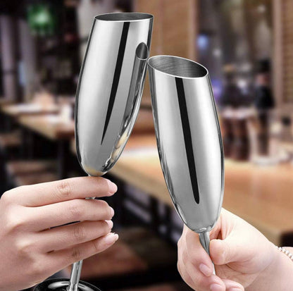Gold and Silver Stainless Champagne Flutes with Flat Rim 
Sophisticated vessel for any sparkling wine, Champagne,Prosecco, or Mimosas