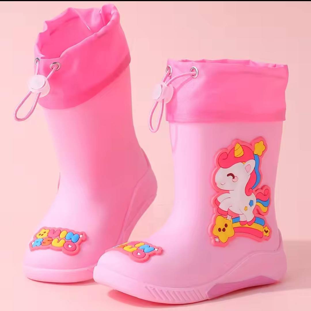 KIDS CARTOON THEME WATERPROOF GUMBOOTS WITH A TIE LOOP