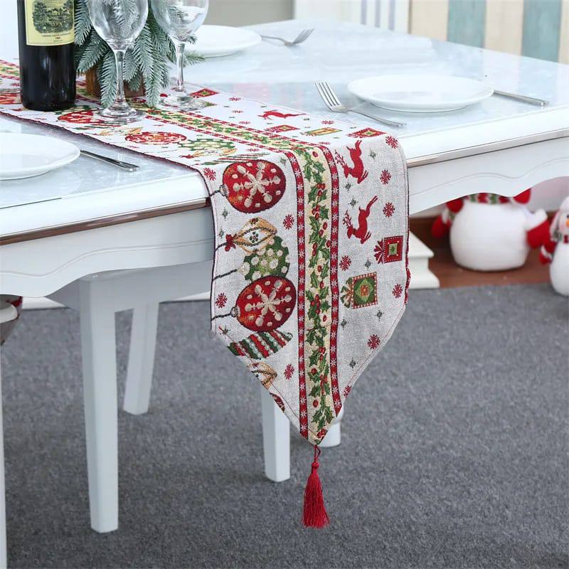 Elegant Christmas Themed Table Runners With Tassels
