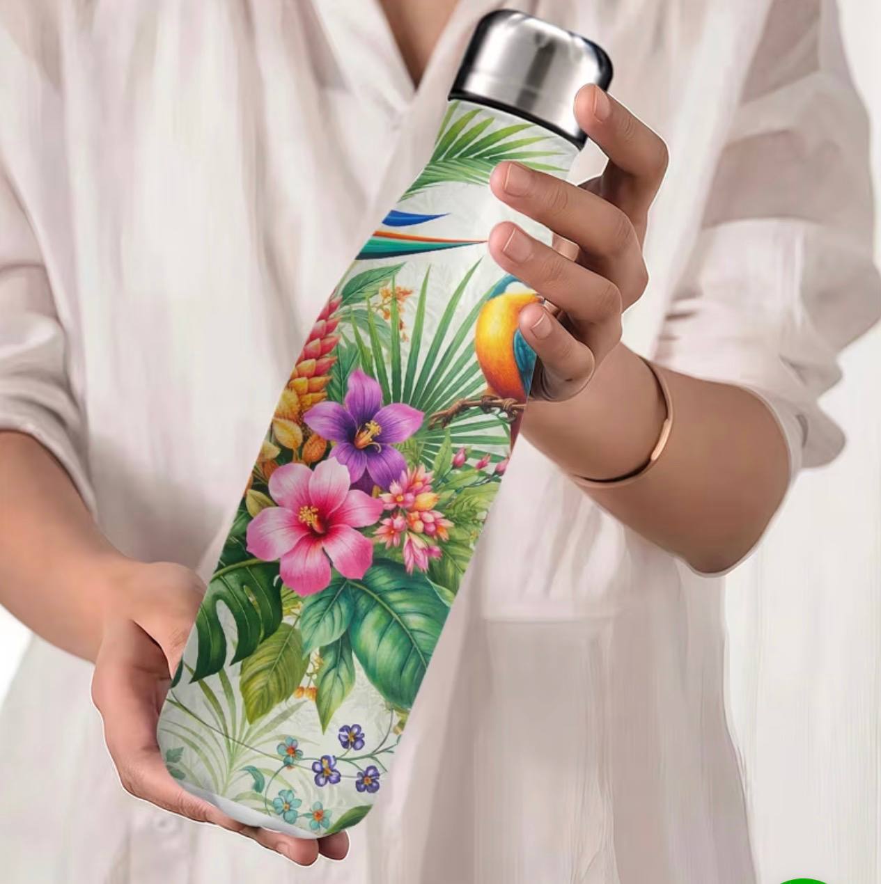 Floral Print flower vase flask Stainless Steel Thermal Bottle 500 ML with Sealed steel Lid