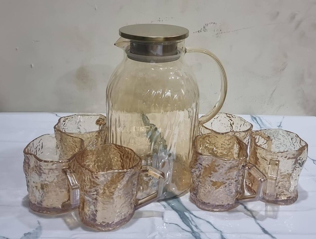Mu Yan Golden 7pc glass water set - 200mlx6 tumblers  +2000ml jug