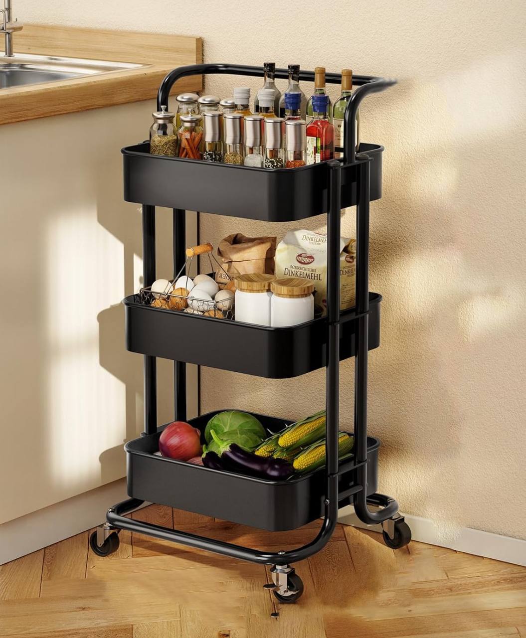 Multi-functional movable trolley storage rack