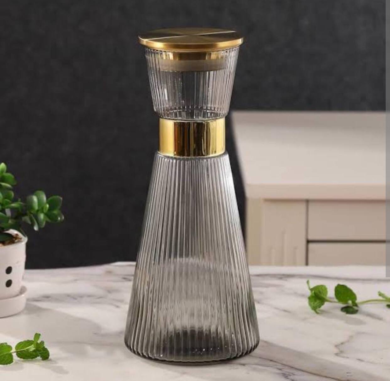 DUJUST Ribbed  Glass Carafe Set,