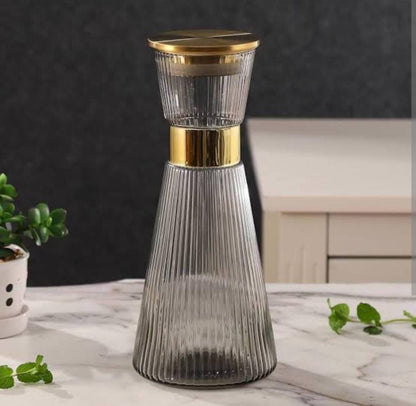 DUJUST Ribbed  Glass Carafe Set,