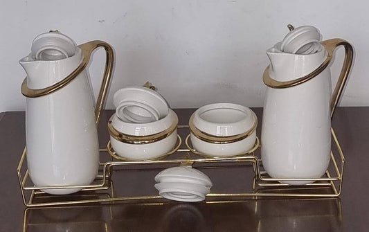 JC7923 - 7pc Acar ceramic golden  set (2 jugs 840ml ; 2 sugar dishes 220ml; air tight lids)