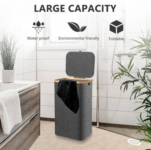 Foldable laundry basket with lid