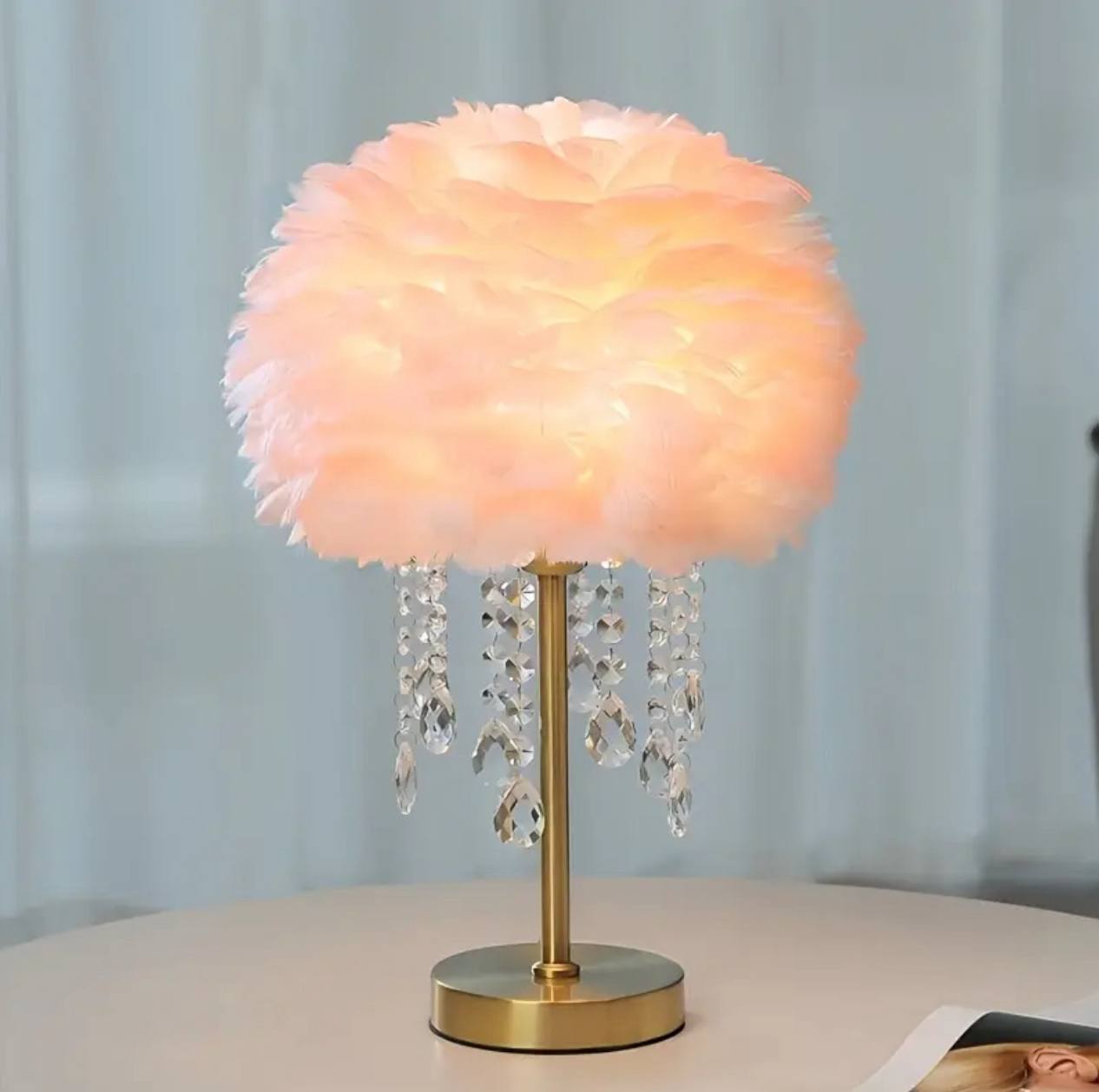 Nordic Feather Crystal Table Lamp Bedroom Ins Girl Warm BNordic bedroom featheredside Lamp Creative Luxury Romantic Feather Lamp