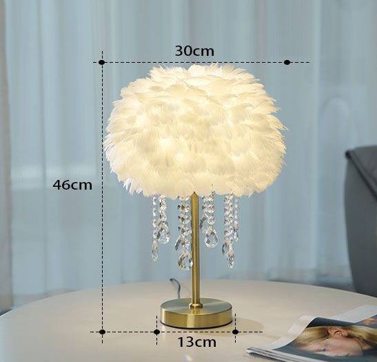 Nordic Feather Crystal Table Lamp Bedroom Ins Girl Warm BNordic bedroom featheredside Lamp Creative Luxury Romantic Feather Lamp