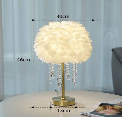 Nordic Feather Crystal Table Lamp Bedroom Ins Girl Warm BNordic bedroom featheredside Lamp Creative Luxury Romantic Feather Lamp