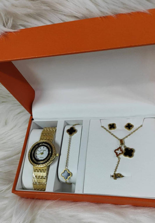 Exquisite Jewellery Gift Box for ladies Premium  Gold Quartz Watch with Bracelet Necklace and earrings