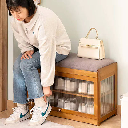 Wooden stool with shoe cabinet