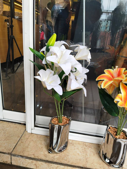 Table Top Big  Silver Potted Flowers