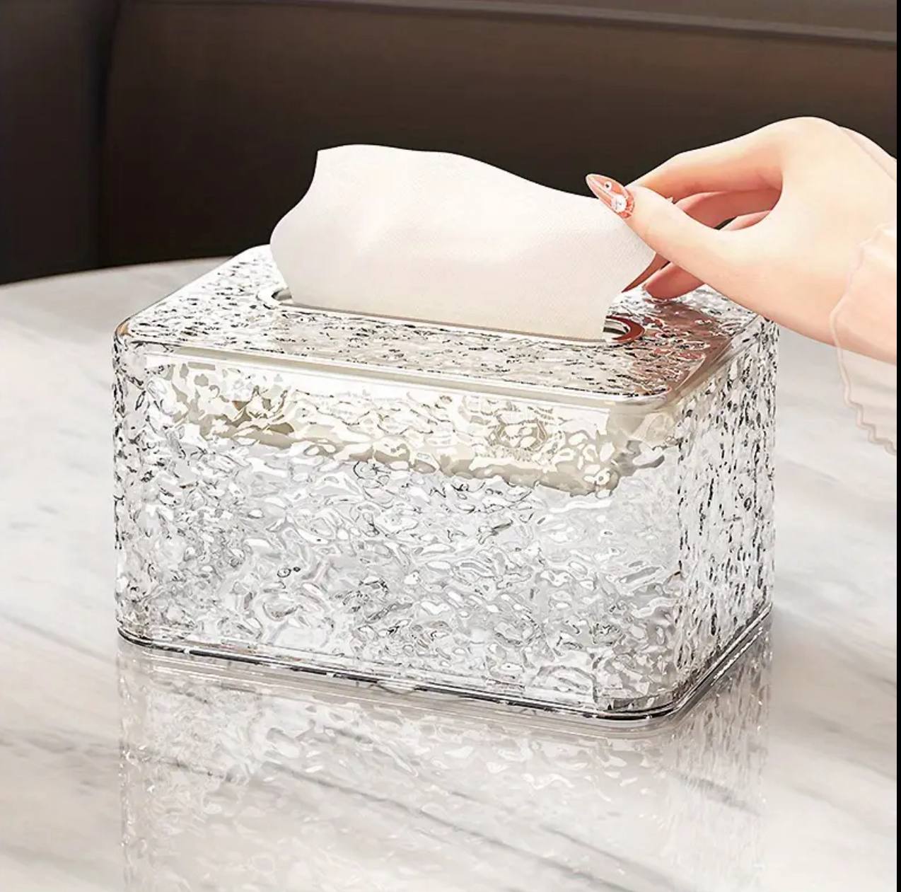 Water Ripple Tissue Box Living Room Desktop Transparent Glacier Pattern Home Coffee Table Napkin Plastic Storage Box