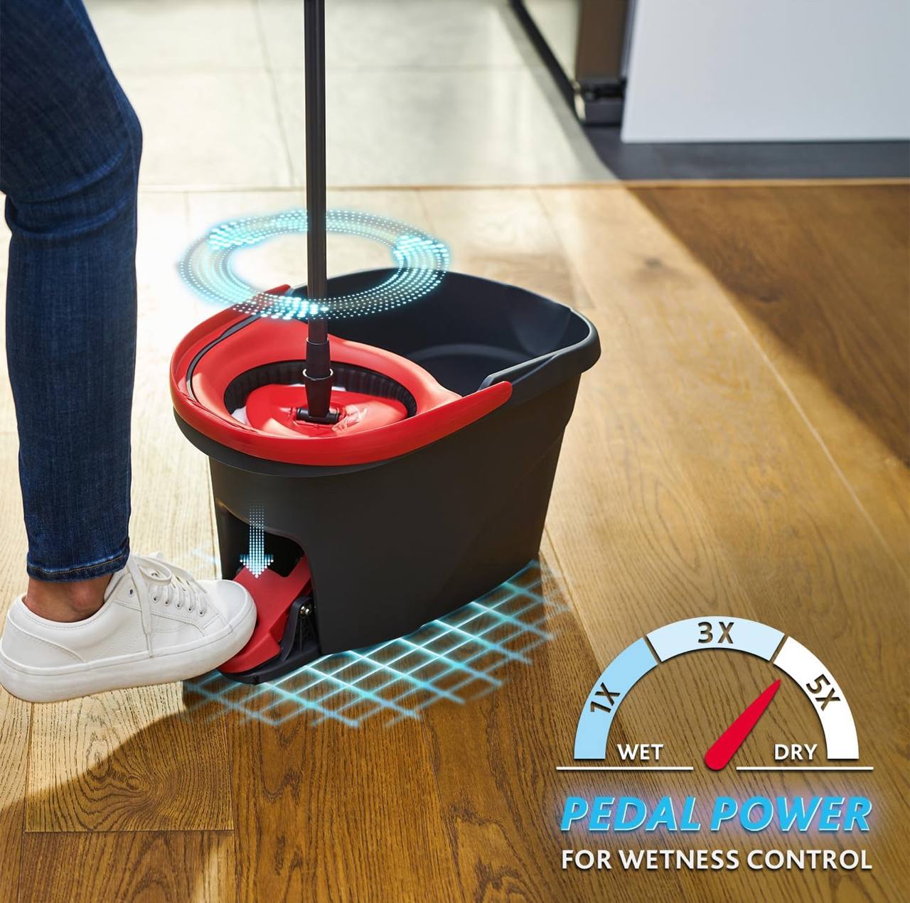 Black spin mop bucket with a foot pedal