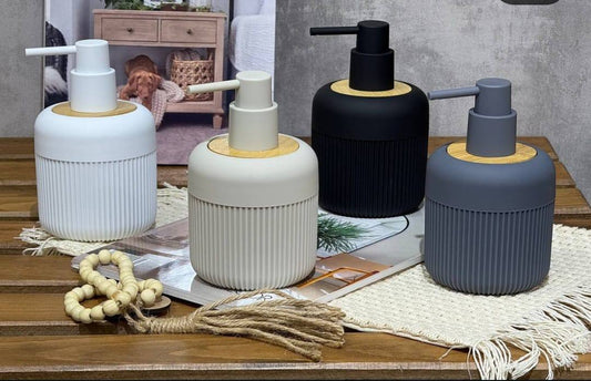Bamboo luxury Lotion pump bottle for kitchen/ bathroom countertops / shower gel/ decorative soap dispenser