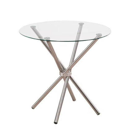 Round Glass Dining Table with Chrome Metal Legs