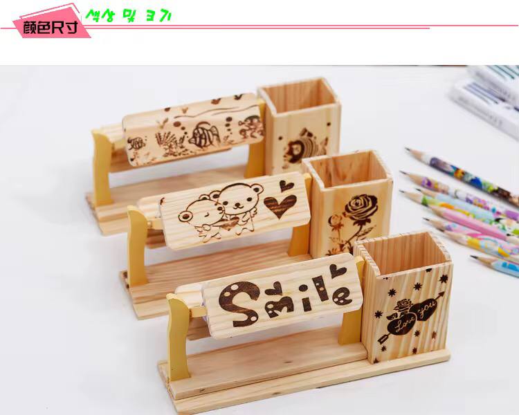 Handicraft Wooden Pen Stand with 3 Hourglass Timer