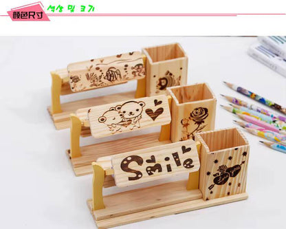 Handicraft Wooden Pen Stand with 3 Hourglass Timer