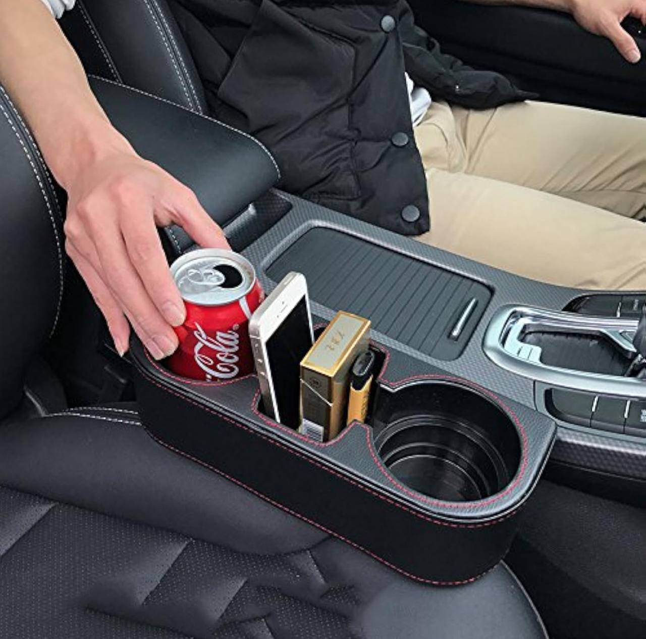 Car Cup Holder with Phone Holder & double Side Holders with high Quality Leather Cover