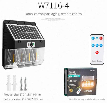 Tungsten bulbs outdoor Solar sensor wall lamp light with solarpanel
18650 battery 
with motion sensor 
perfect for patios, driveways,  garden or strairs
Prices