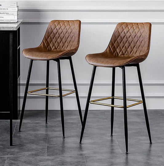 Grey/Brown Faux Leather Barstools with Back
