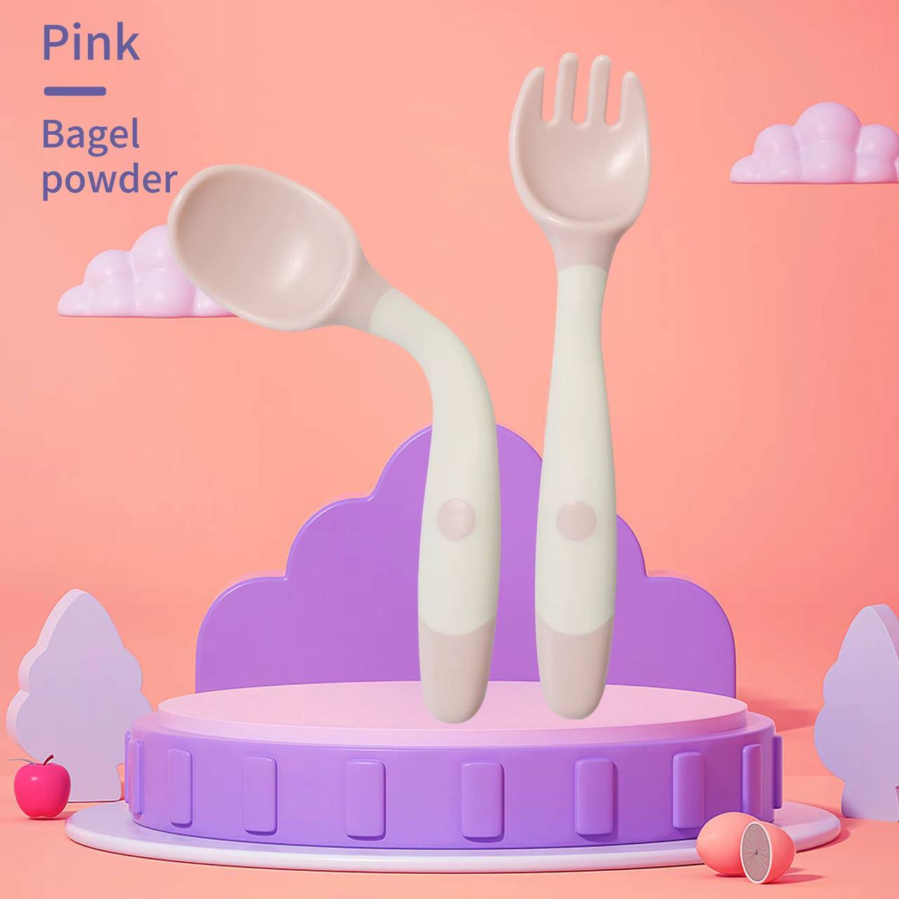 2 PCs baby bendable silicon spoon fork set