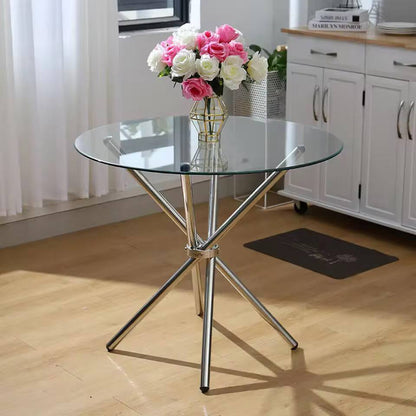 Round Glass Dining Table with Chrome Metal Legs