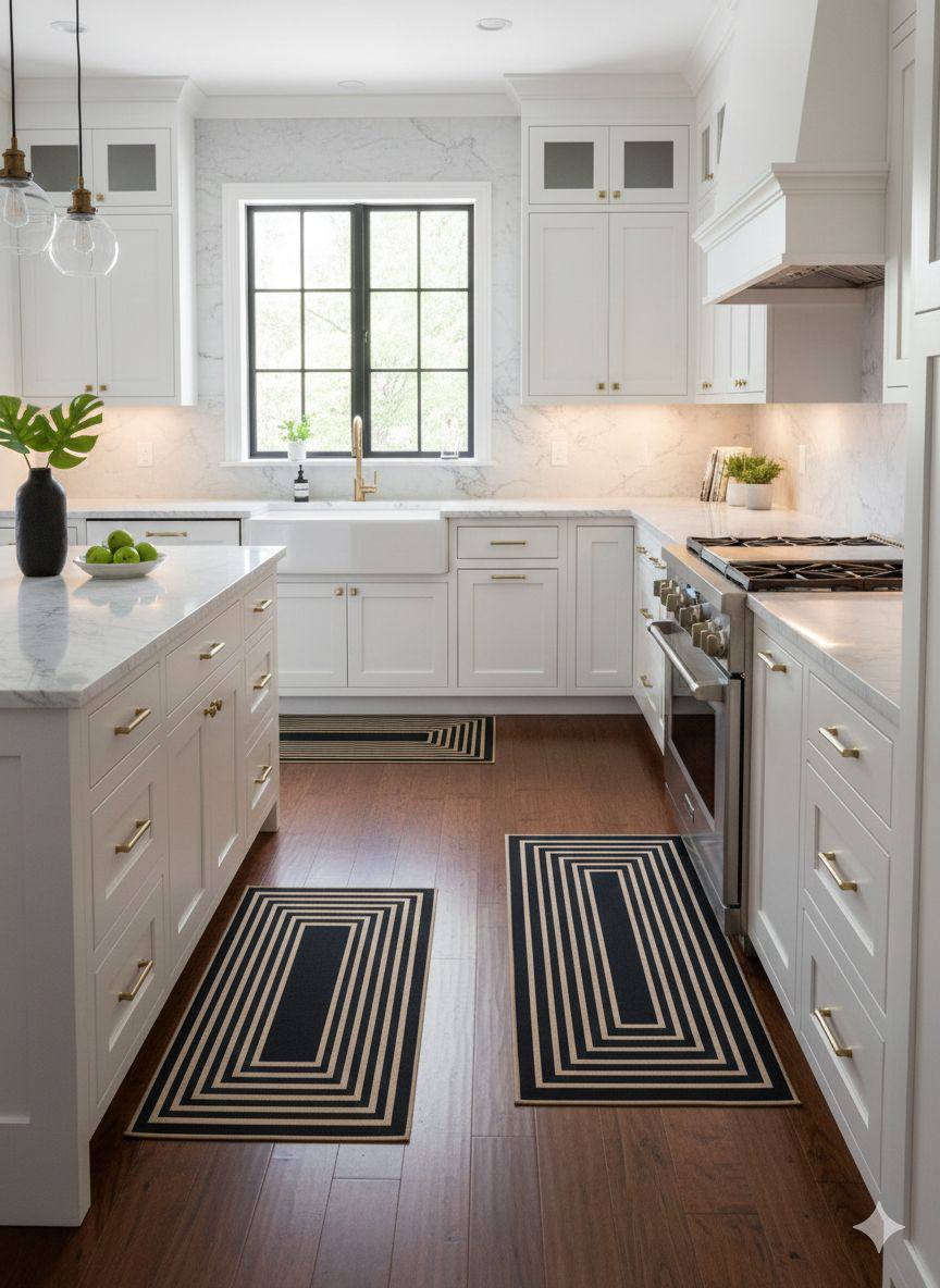 2pcs Geometric Heavy Duty Wide Kitchen Floor Mats Set