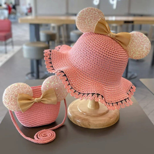 New Arrivals Fashion Kids summer Straw Hat and Bag set with A Bow
