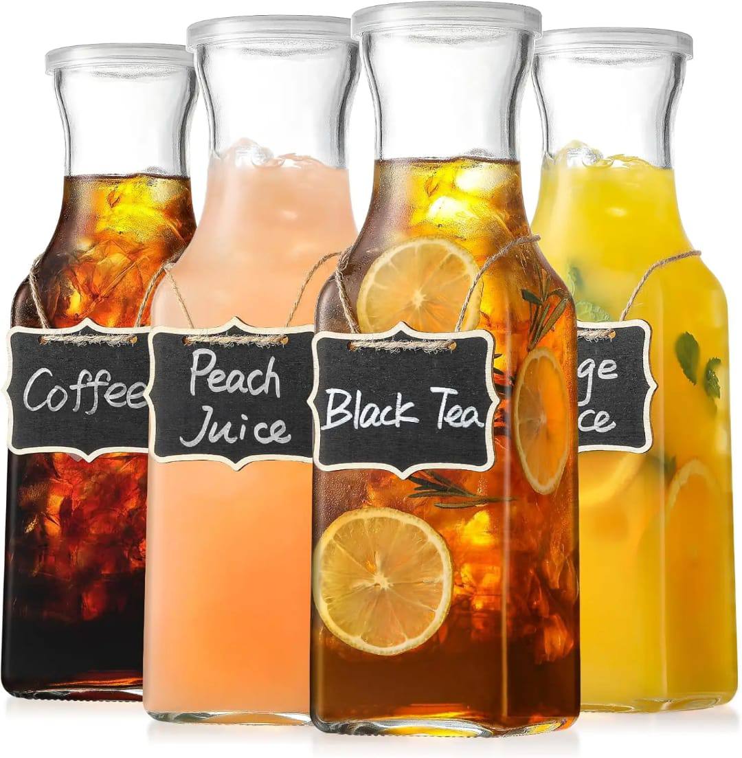 Clear Glass Pitcher, Square Glass Carafe with lid