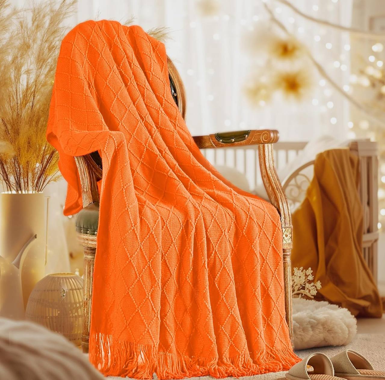 Knitted Throw Blanket With Tassel