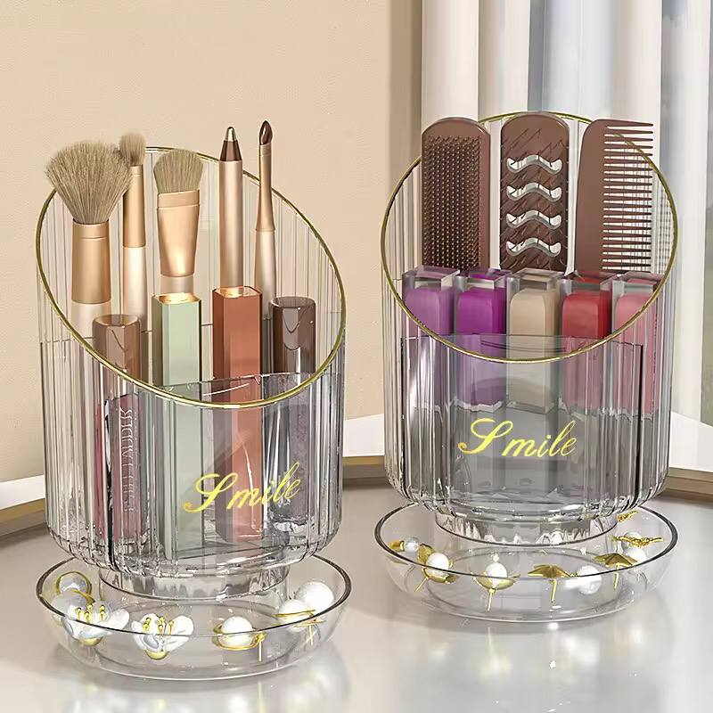 Rotating Makeup Brush Bucket Storage Box Portable Multifunction Dust-proof Large-capacity Desktop Organizer Lipstick Storage