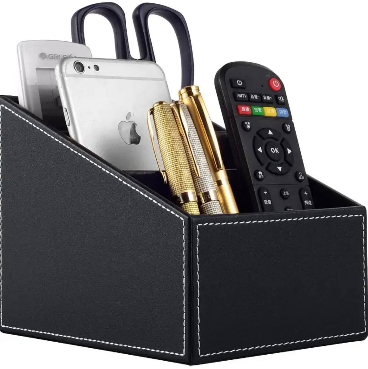 Multi-Compartment Leather Desk Organizer /Remote organizer