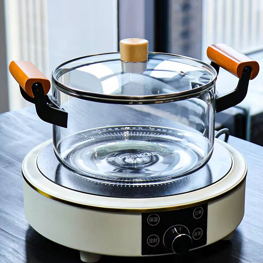 2 wooden handle High Boron Heavy  borosilicate Glass cookware