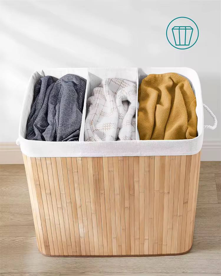 3 grid foldable bamboo laundry basket